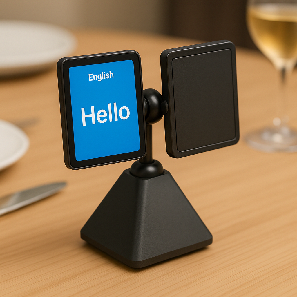 Couple using TableTalk Duo at dinner